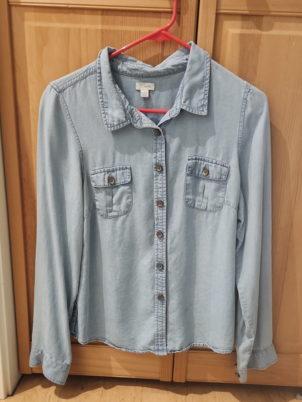 Anthropologie Odille Chambray Denim Button Down Collared Shirt Blouse Size 8